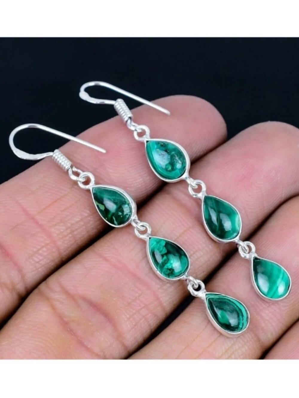 Malachite Gemstone Jewelry 925 Sterling Silver Handmade Drop Dangle Earrings